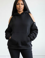 Black Casual Off Shoulder Hooded Sweater With Zipper Marcy Boutique Urban Outfitters Black and White Puff Sleeve Dress - Carousel