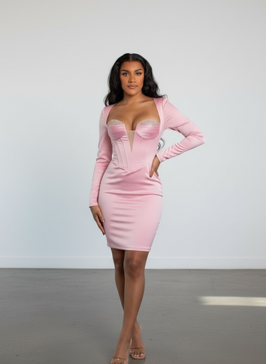 Lola Pink Satin Corset Dress With Crystal