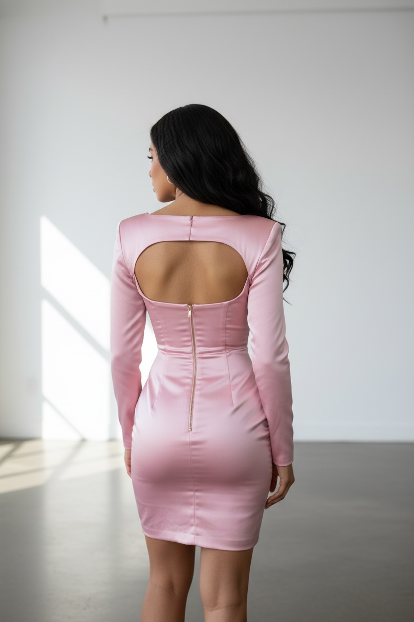 Lola Pink Satin Corset Dress With Crystal