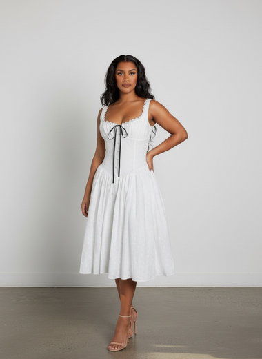 Desire White Square Neck Midi Dress