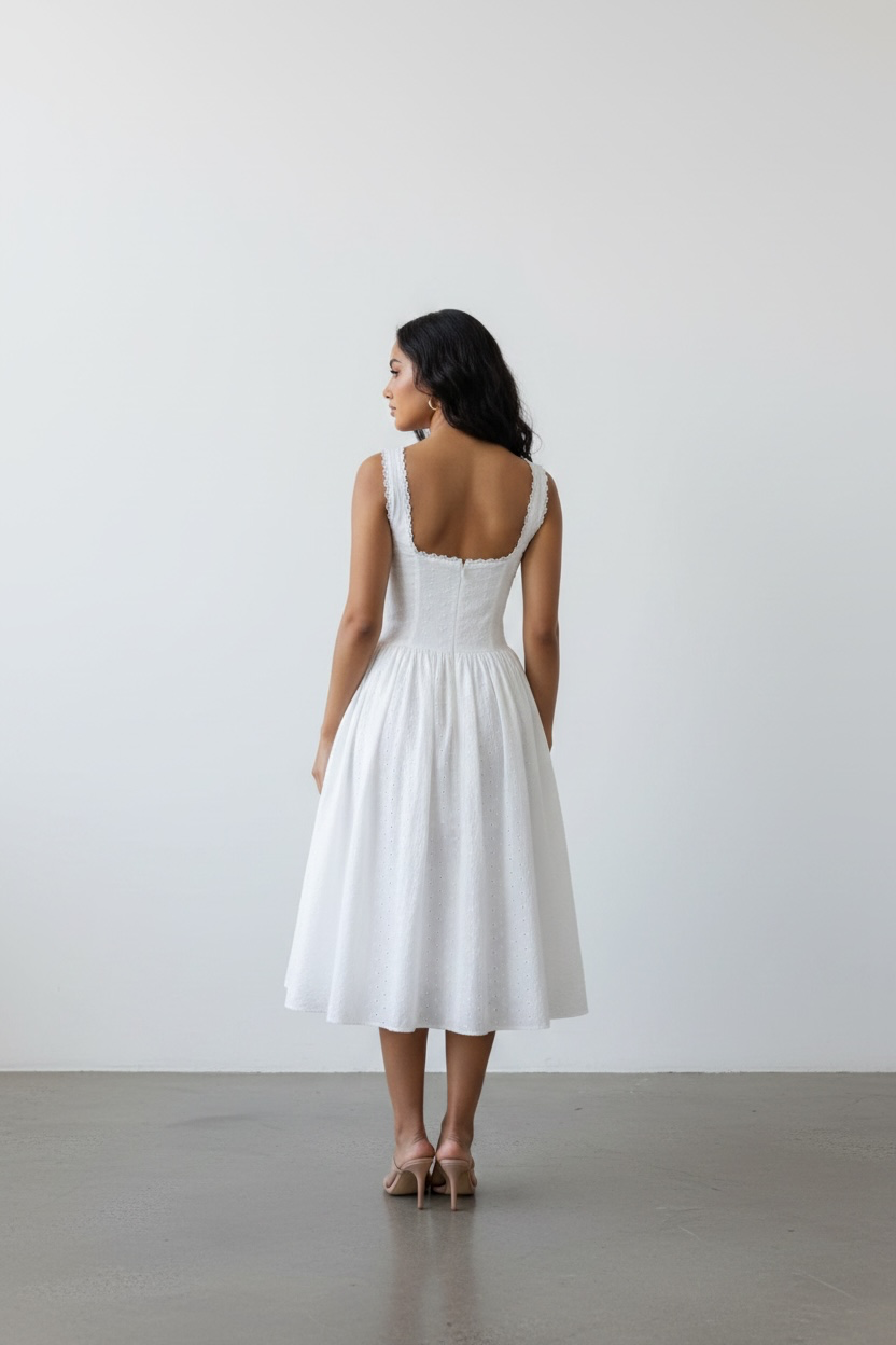 Desire White Square Neck Midi Dress