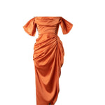Rust Satin Draped Midi Dress