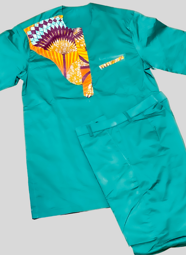 Green short sleeve Africa print set - Marcy Boutique