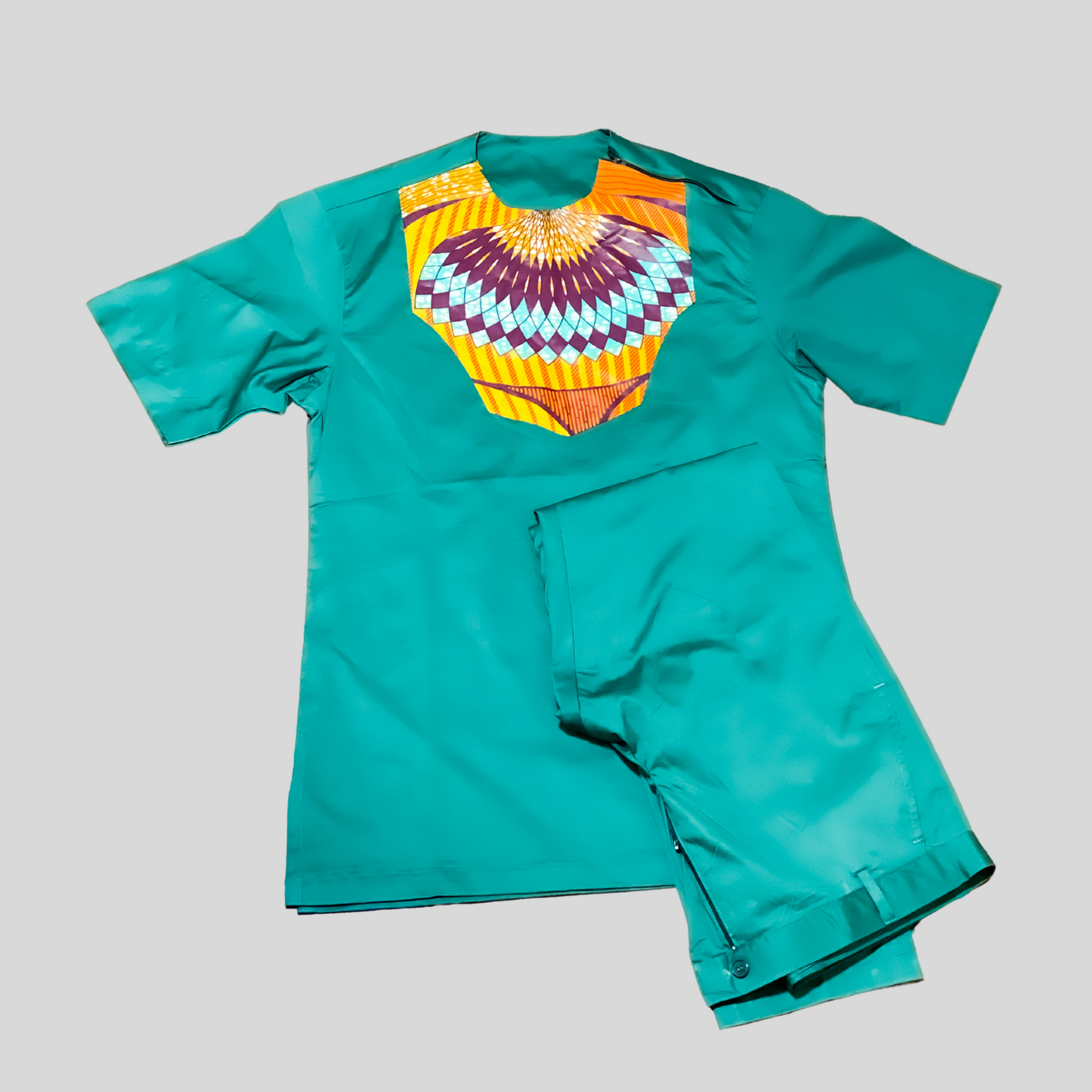 Green short sleeve Africa print men set - Marcy Boutique