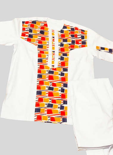 White Long Sleeve With Multi Center Colors Men Set - Marcy Boutique