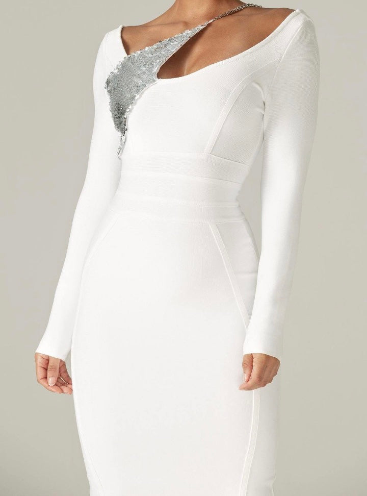 White Long Sleeve Sequin Dress