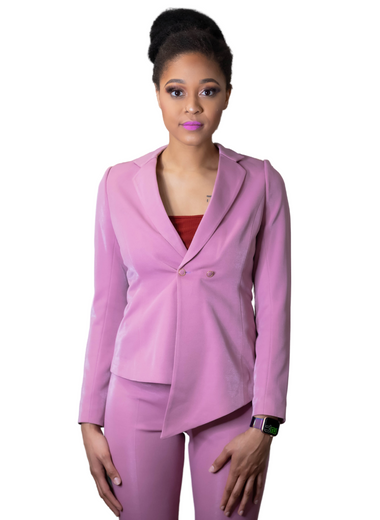 Label V neck draped women suit - Marcy Boutique