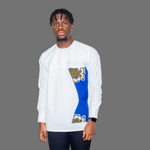 White Long Sleeve Men Shirt With Blue Accent - Marcy Boutique