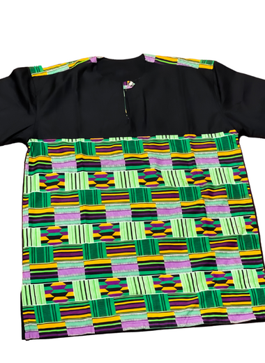 Green/Black kente print men shirt - Marcy Boutique