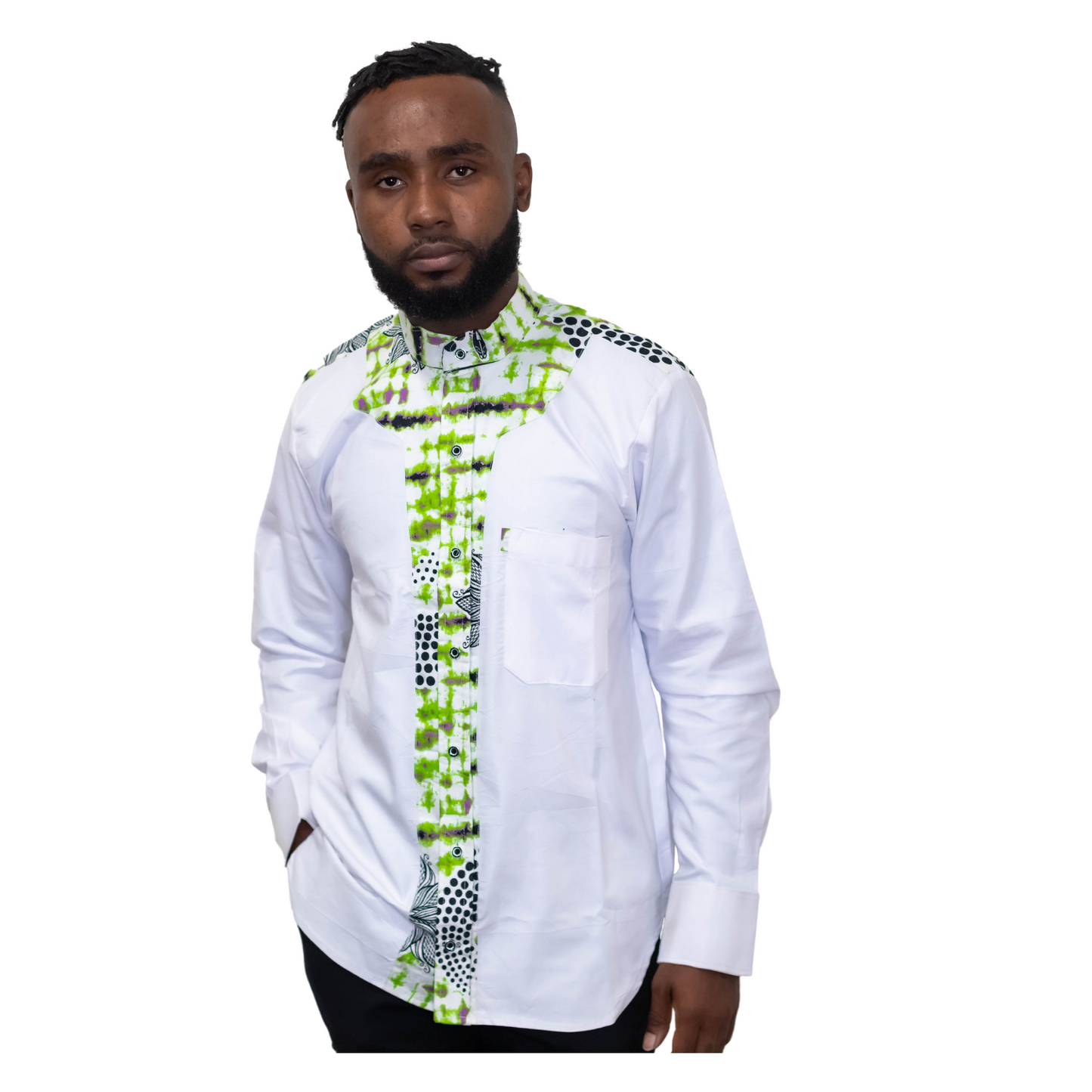 Long Sleeve with Green embroidered shirt with collar - Marcy Boutique