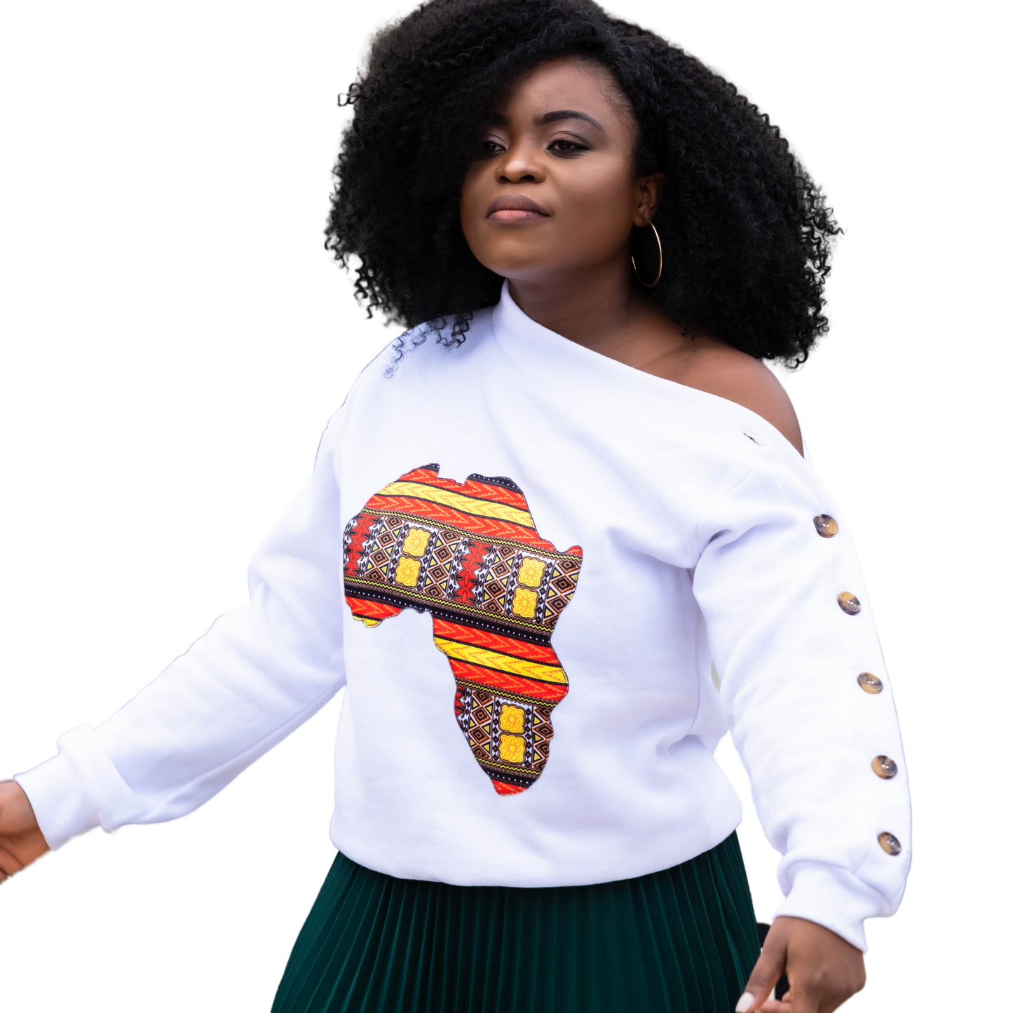 Long Sleeves White Africa Map Patch Sweatshirt - Marcy Boutique