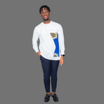 White Long Sleeve Men Shirt With Blue Accent - Marcy Boutique