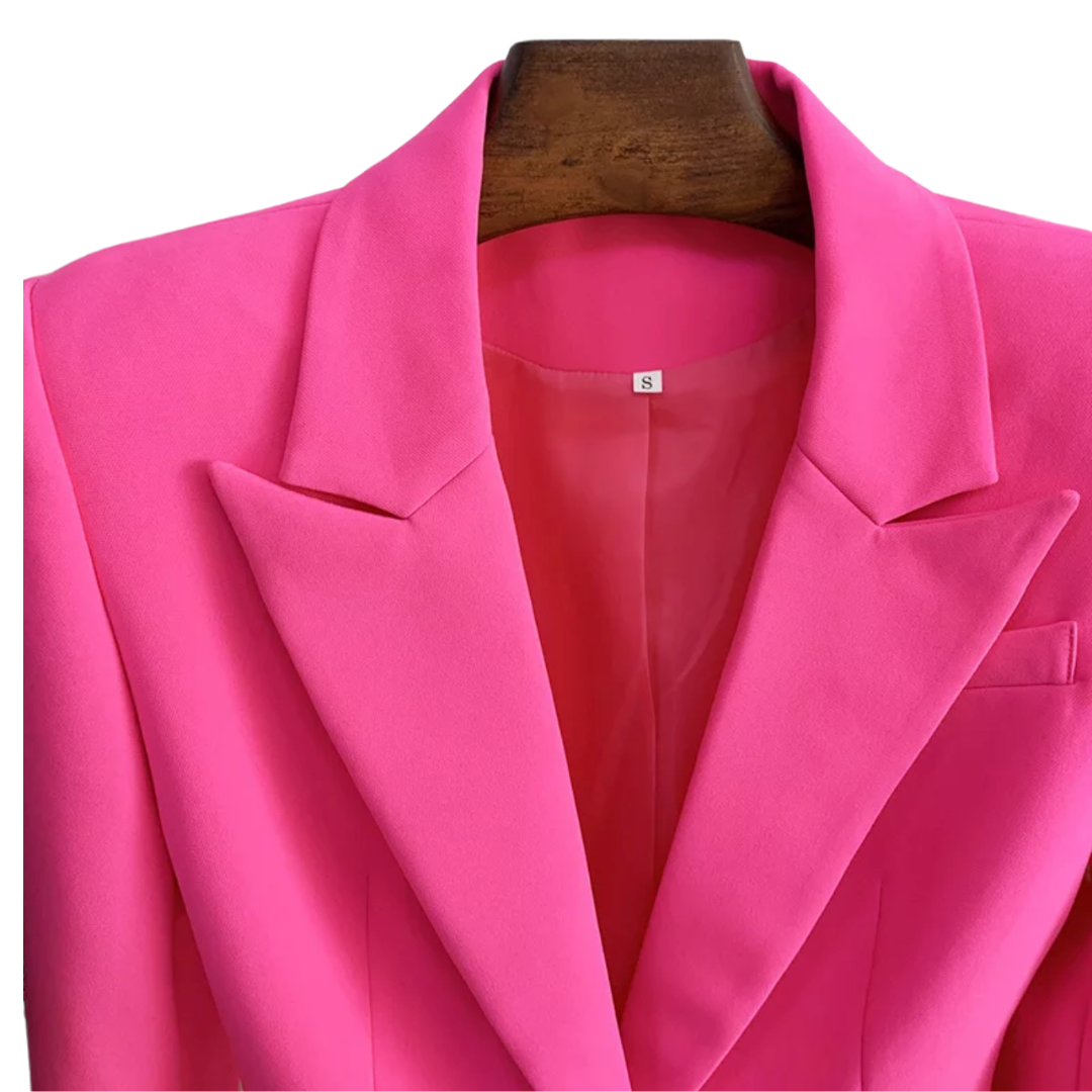 Pink Fitted Button blazer and High Wasted Wide Leg Pant Set