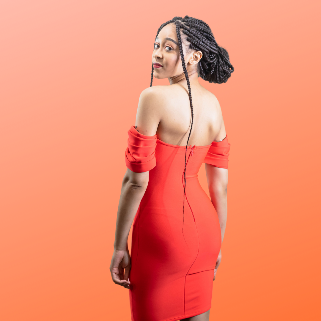 orange off the shoulder bandage dress Dorie Deep-V Bandage One-shoulder Pearl Orange Maxi Dress
