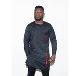Black Long Sleeve  Africa Traditional Men set with Red accent - Marcy Boutique