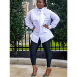 White Bell Cuff  Oversized Long Sleeve Shirt - Marcy Boutique