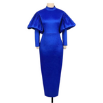 Blue Round Neck High Waist Midi Dress