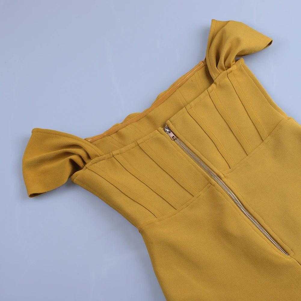Yellow-Green Off Shoulder Bandage Dress L Yellow-Green Off Shoulder Bandage Dress L