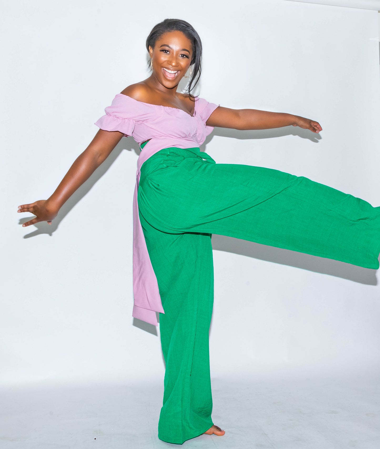 Green High Waisted Wide Leg Pants