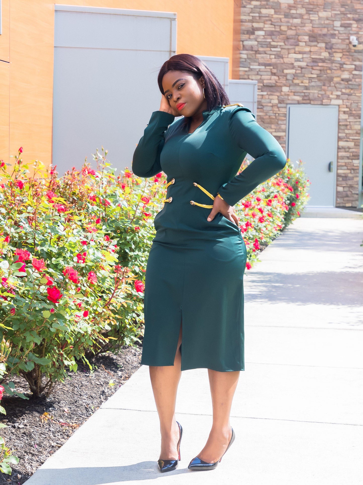 teal long sleeve midi dress Reiss Plunge Neck Ruche Midi Dress in Teal