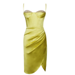 Lemon Satin Corset Dress with Crystals