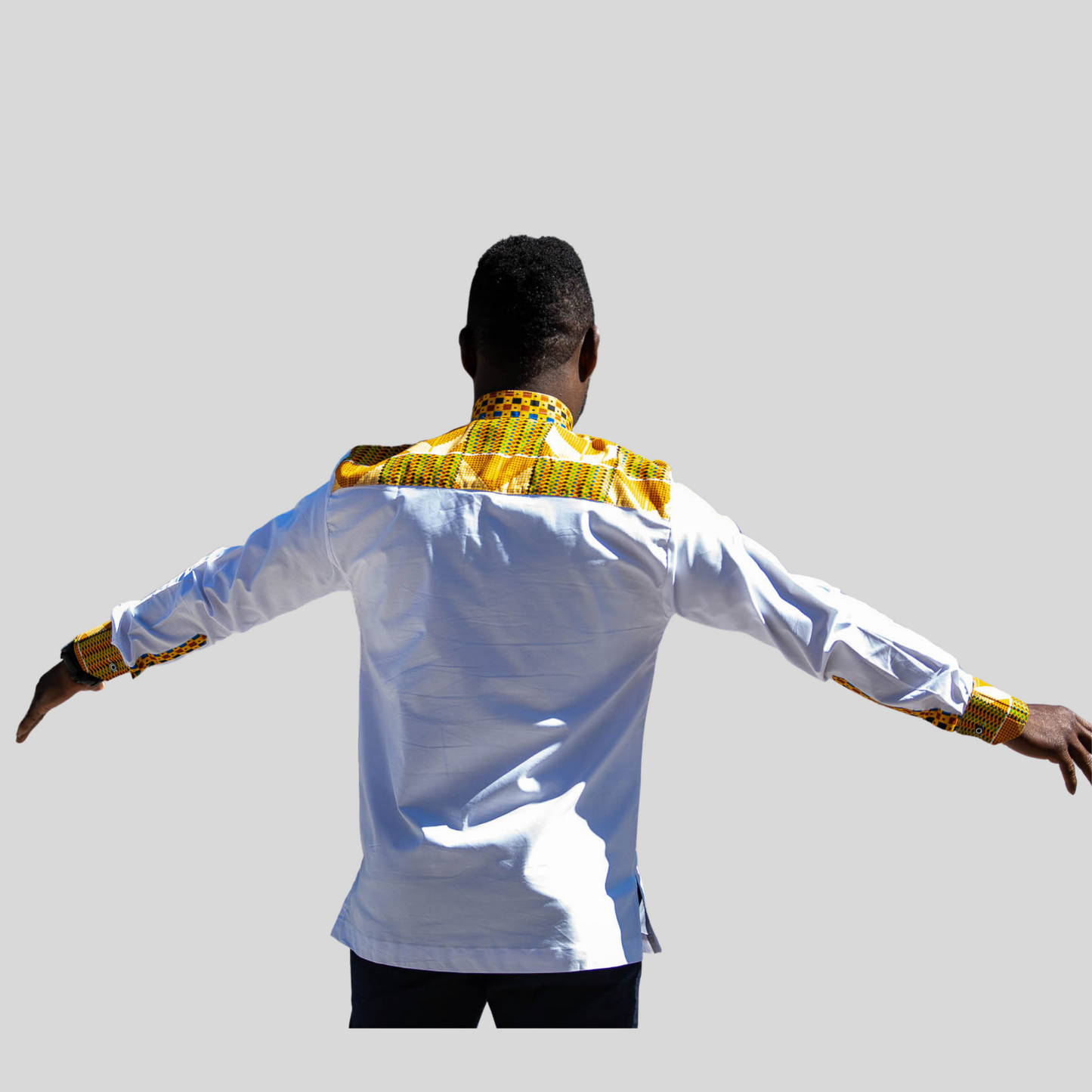Long sleeve with yellow embroidery Ankara shirt - Marcy Boutique