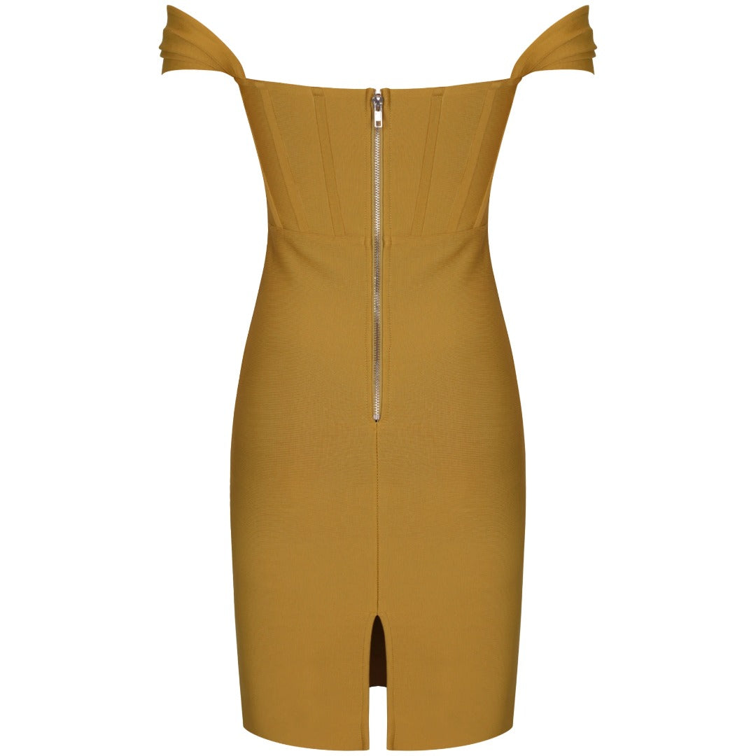 Yellow-Green Off Shoulder Bandage Dress L Yellow-Green Off Shoulder Bandage Dress L
