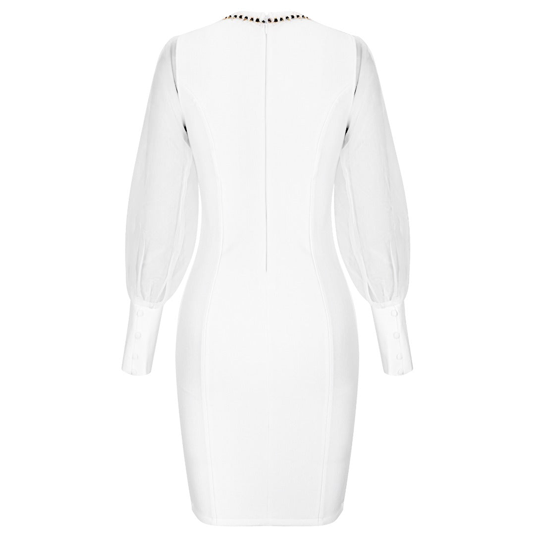 White Long Sheer Sleeve Bandage Bodycon Dress S White Long Sheer Sleeve Bandage Bodycon Dress S