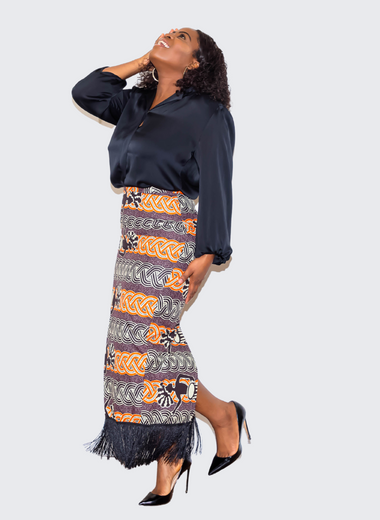 Amba Multi Color Pencil Skirt With Fringe - Marcy Boutique