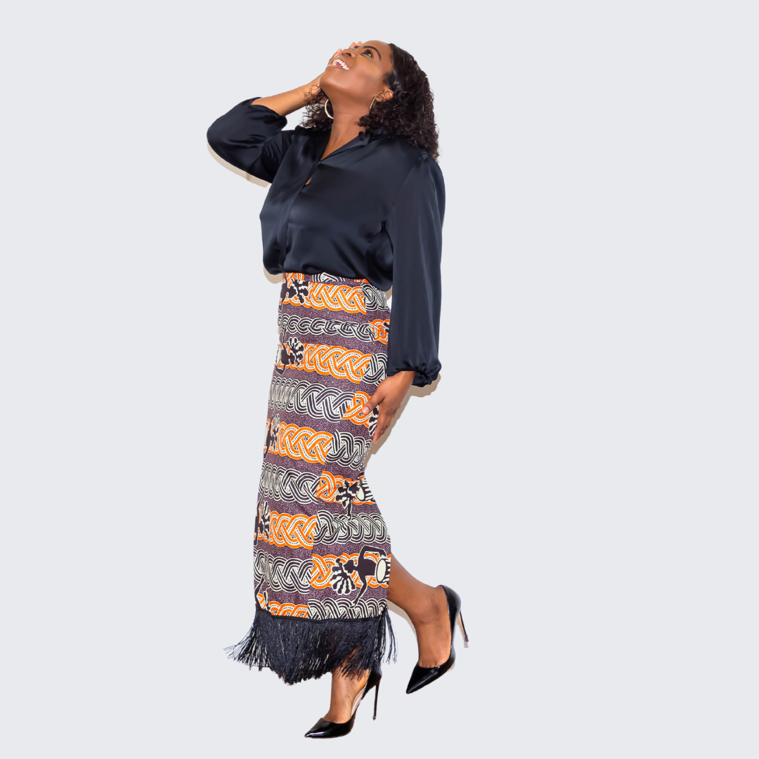 Amba Multi Color Pencil Skirt With Fringe - Marcy Boutique