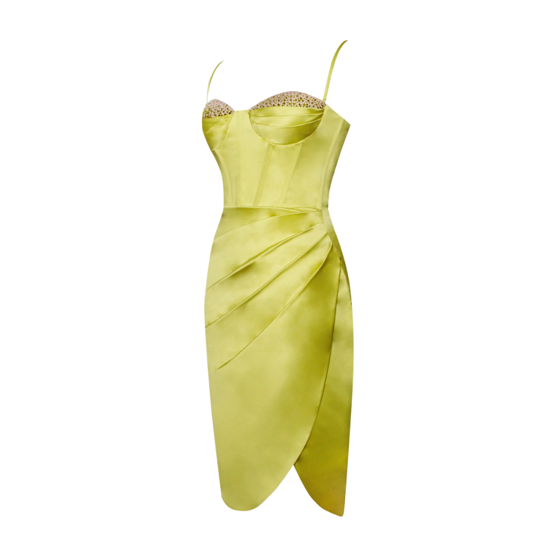 lemon corset dress Lyla Lemon Satin Corset Dress with Crystals large