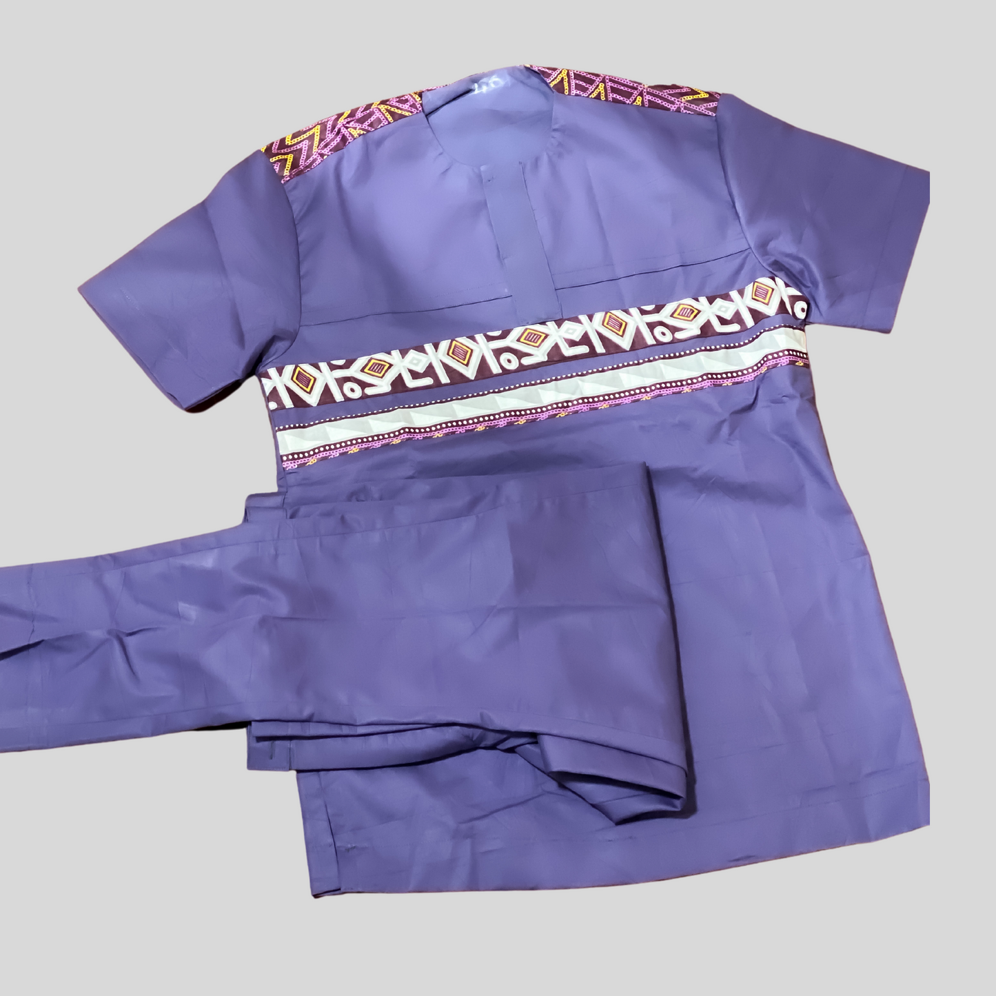 Purple African prints short sleeve shirt set - Marcy Boutique