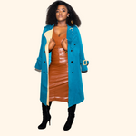 Teal Contrast Lapel Button Trench Coat