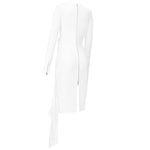 White Round Neck Long Sleeve Frill Midi Bandage Dress