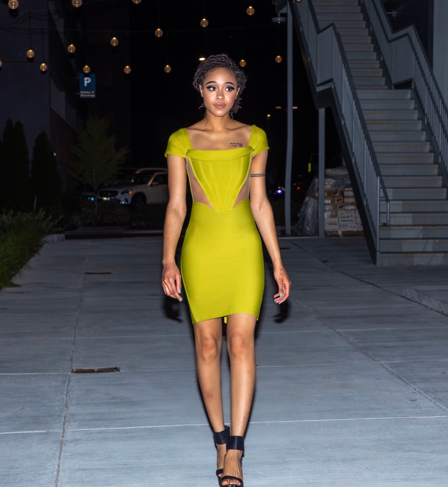 Yellow-Green Off Shoulder Bandage Dress Marcy Boutique Yellow-Green Off Shoulder Bandage Dress Marcy Boutique