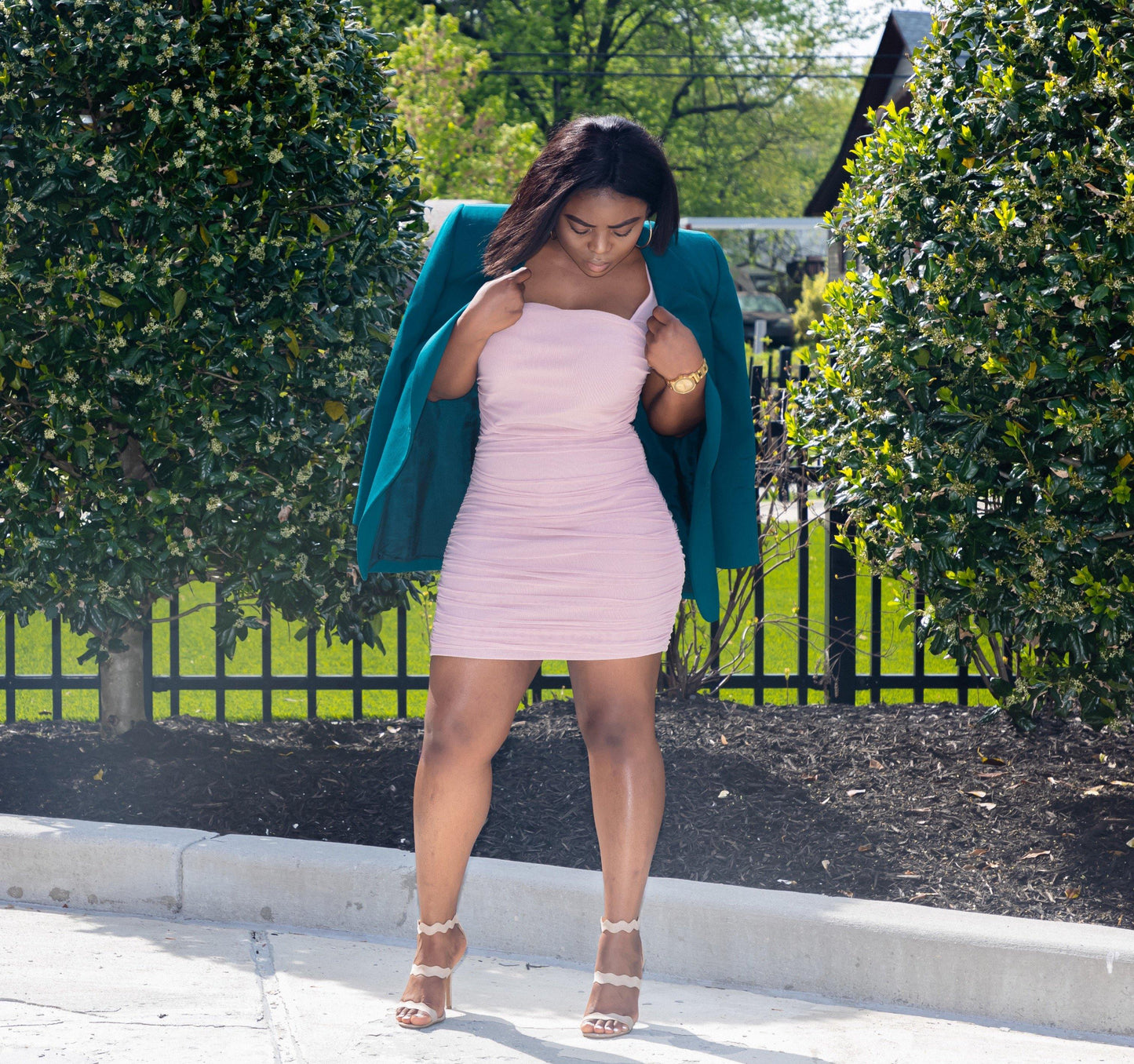 mesh ruched puff sleeve mini dress Perfect Sensation Dark Green Mesh Ruched Puff Sleeve Mini Dress