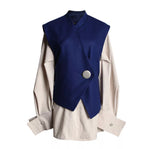 Stone Long Sleeve Shirt With Blue Vest