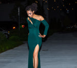 Green Shape asymmetric Sleeve Dress