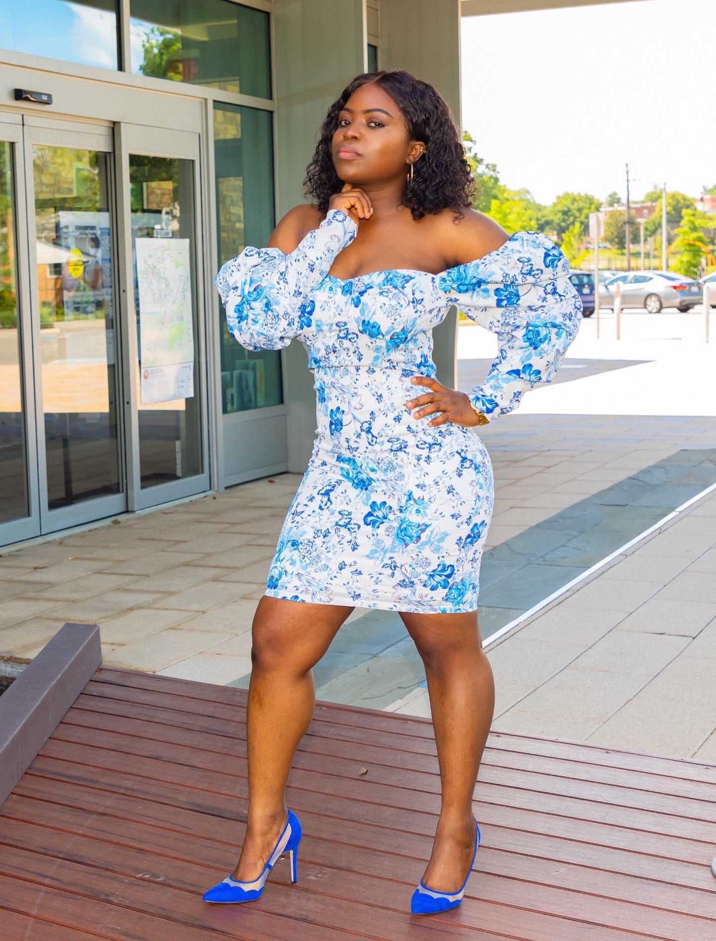 Blue Long Puff Sleeve Sexy Dress - Marcy Boutique