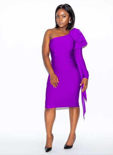 Purple Asymmetrical One Sleeve Bandage Dress