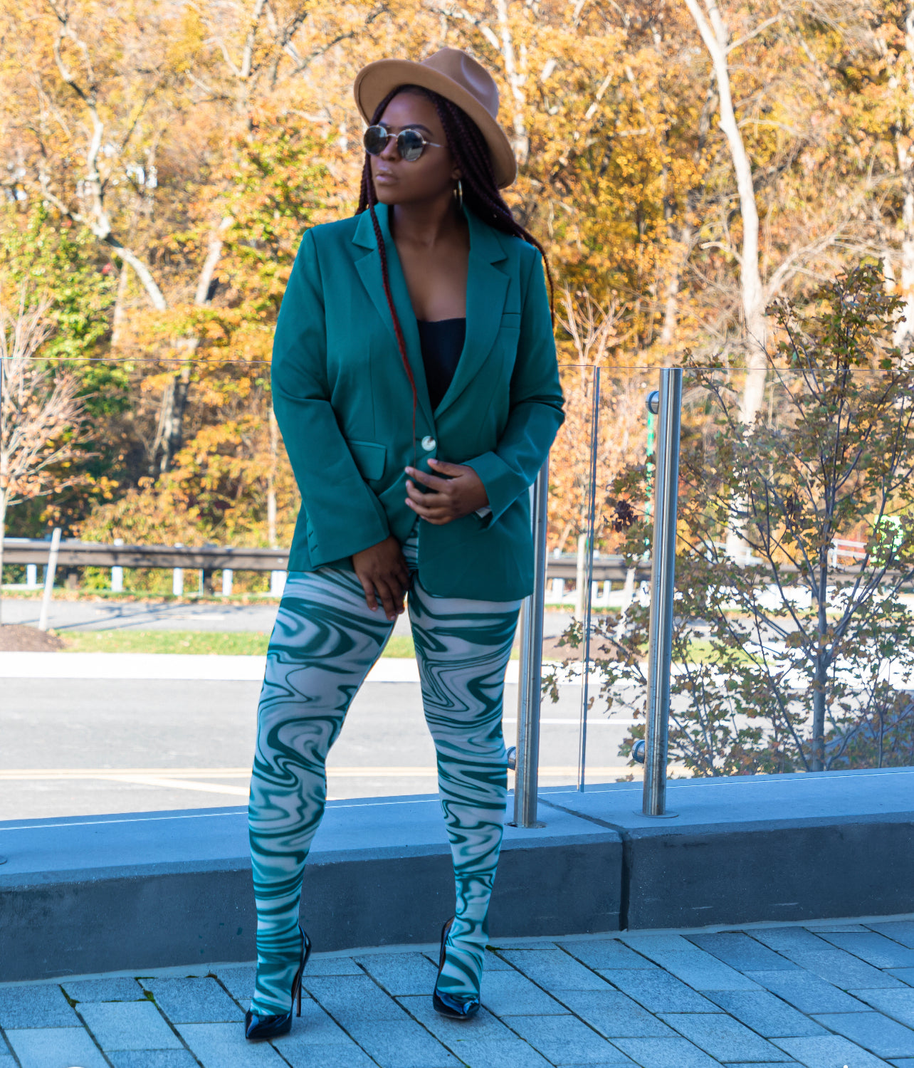 Green blazer blue clearance pants