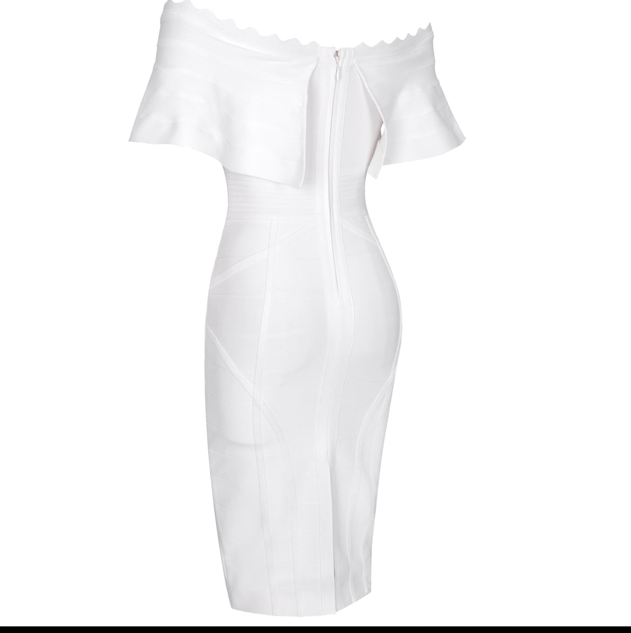 white off the shoulder bandage dress White Bandage Off Shoulder Midi Dress Rare London