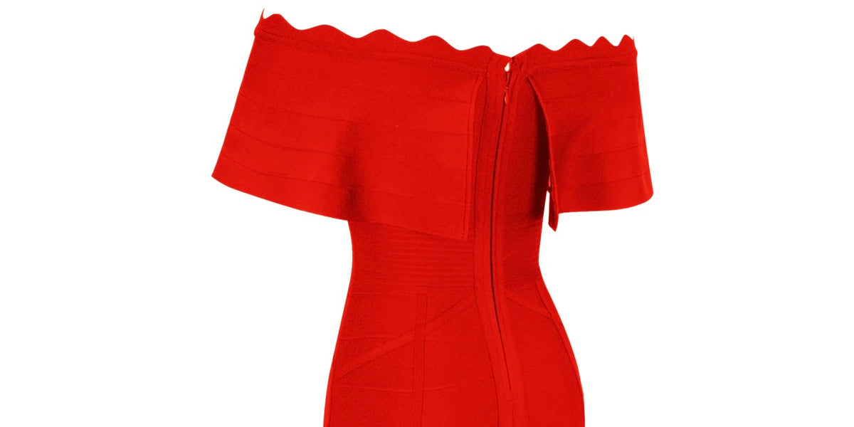 red off the shoulder bandage dress CHRISTINE Off The Shoulder Corset Bandage Dress