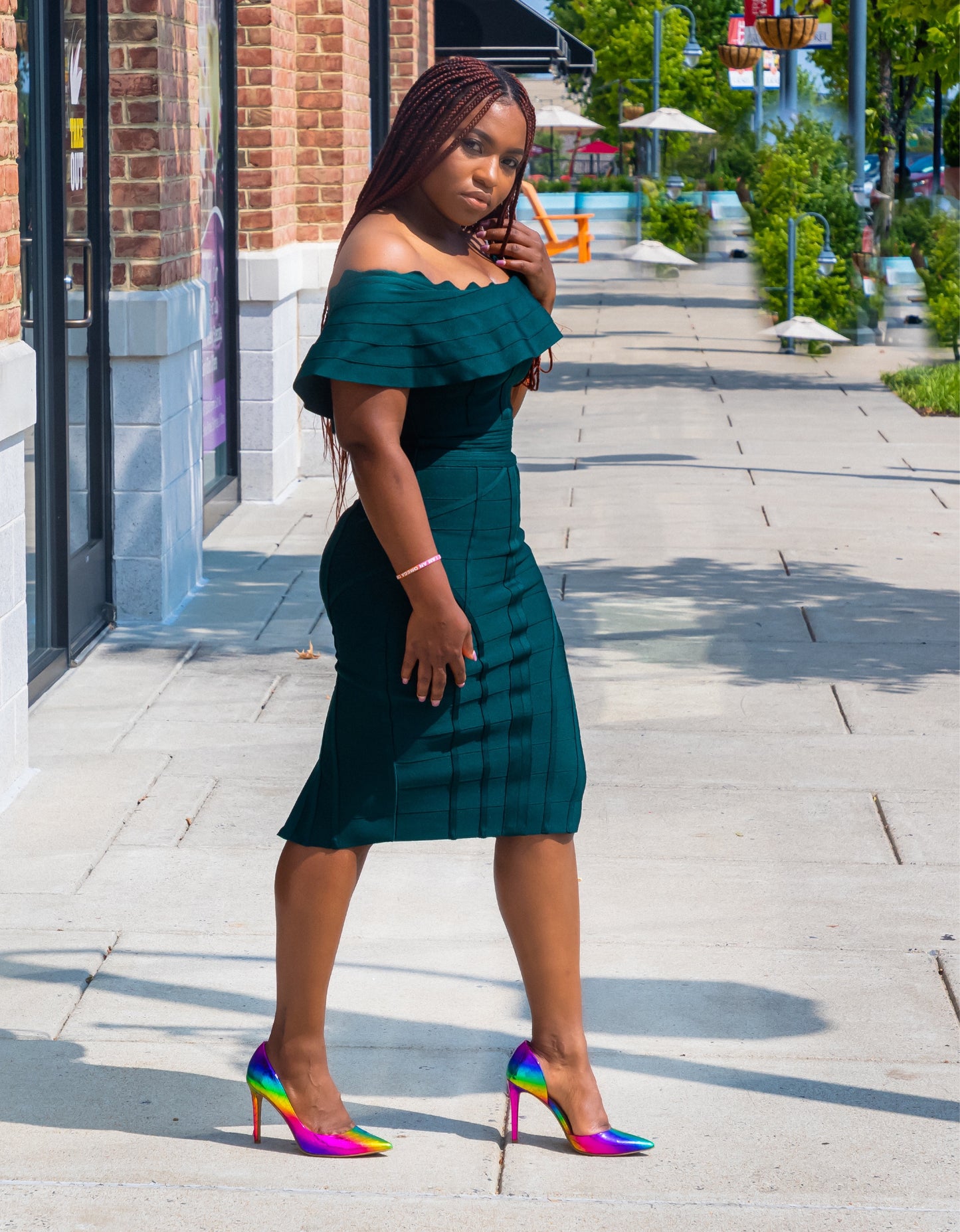 Green Off Shoulder Bandage Dress