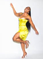 Lemon Satin Corset Dress with Crystals - Marcy Boutique trendy,chic,elegant,classy,african