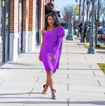 Purple Asymmetrical One Sleeve Bandage Dress