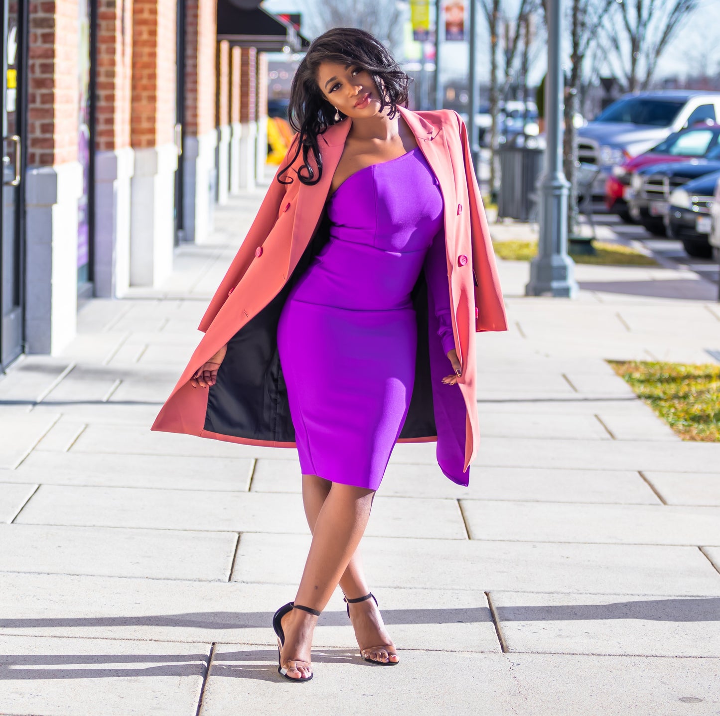 Purple Asymmetrical One Sleeve Bandage Dress