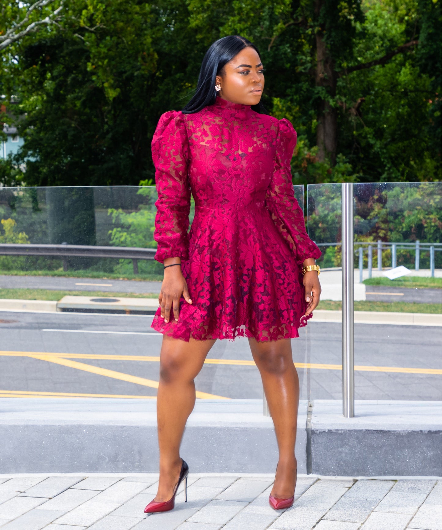 Burgundy Puff Sleeve Lace Flare Dress Marcy Boutique Burgundy Puff Sleeve Lace Flare Dress Marcy Boutique
