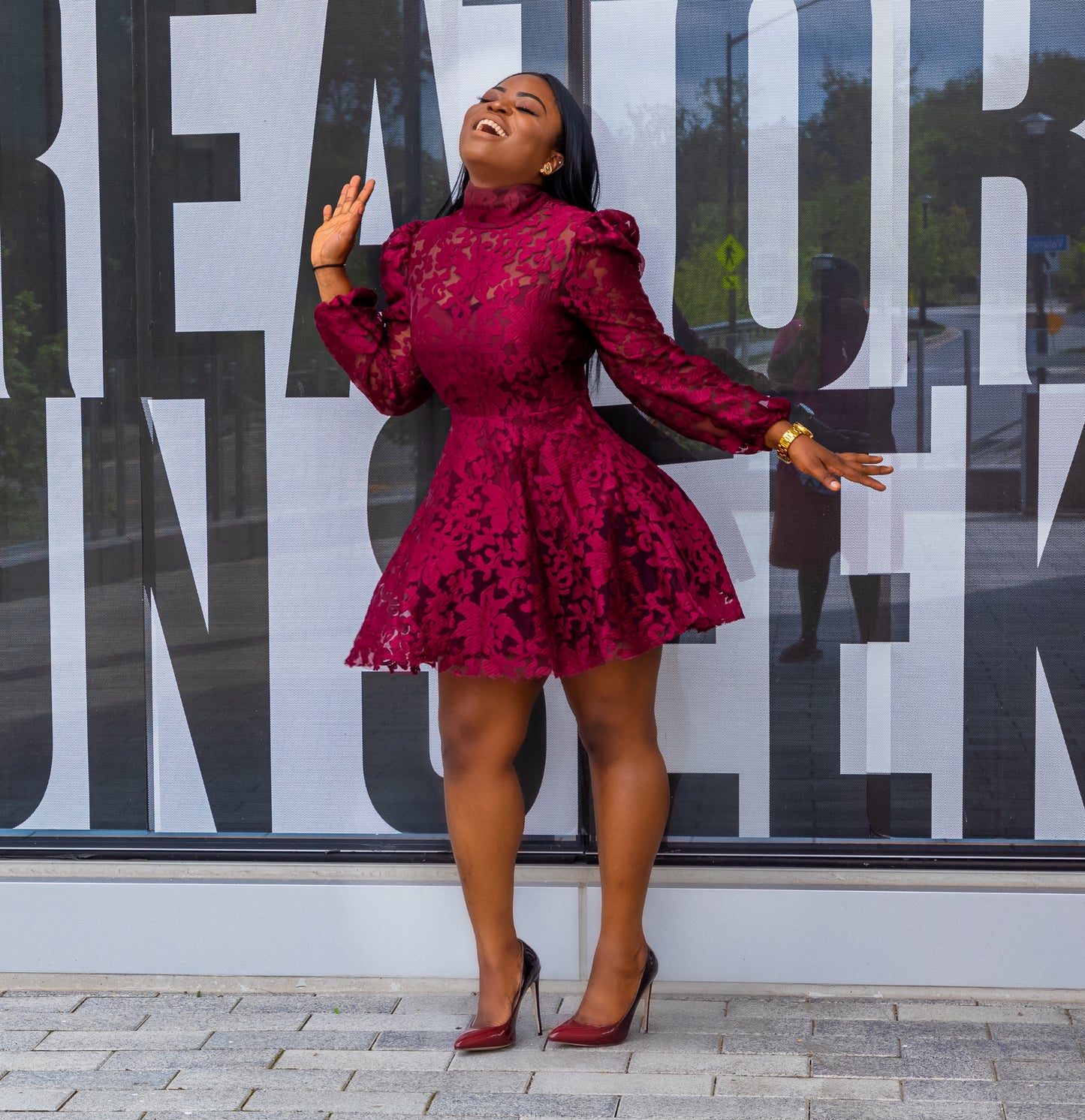 Burgundy Puff Sleeve Lace Flare Dress Marcy Boutique Burgundy Puff Sleeve Lace Flare Dress Marcy Boutique