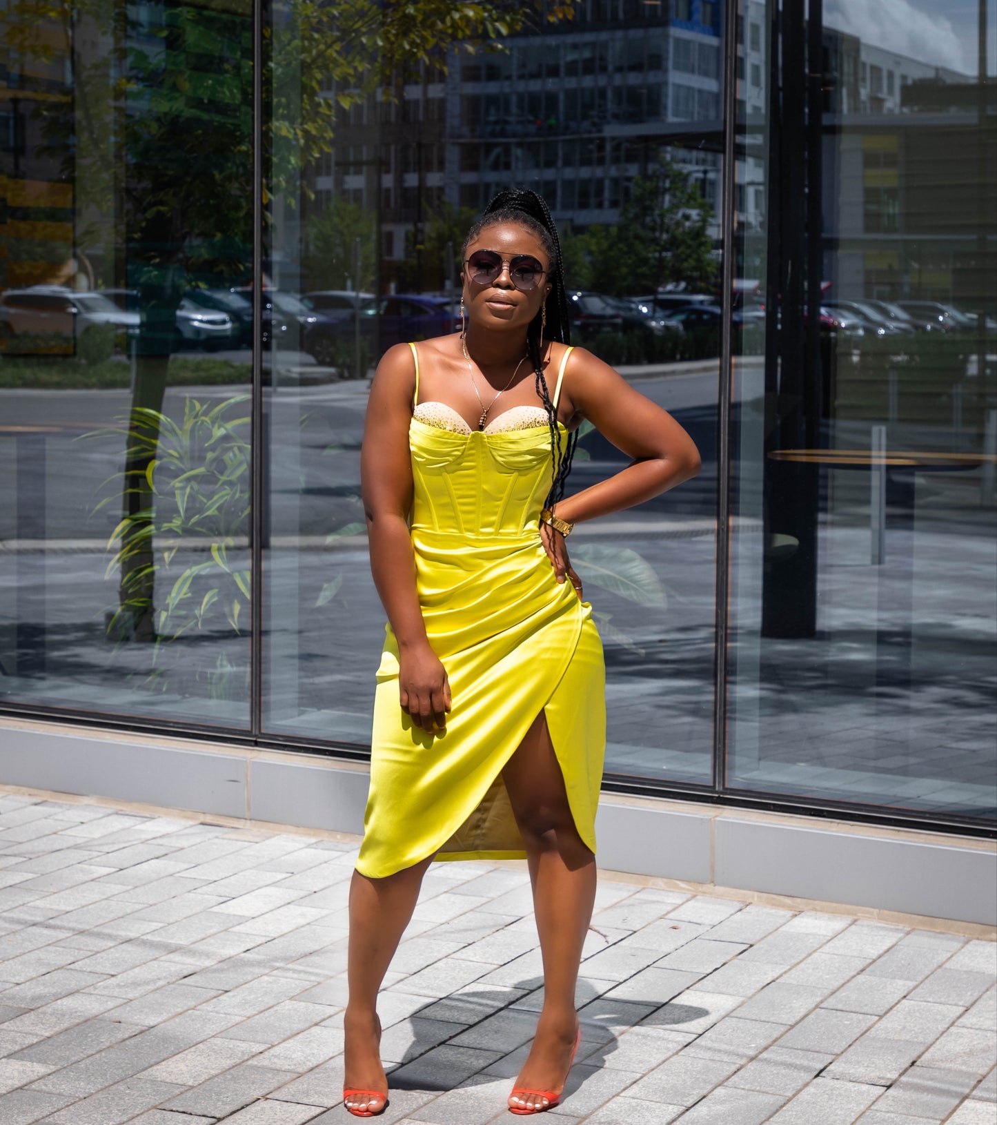 Lemon Satin Corset Dress with Crystals Marcy Boutique Lemon Satin Corset Dress with Crystals Marcy Boutique